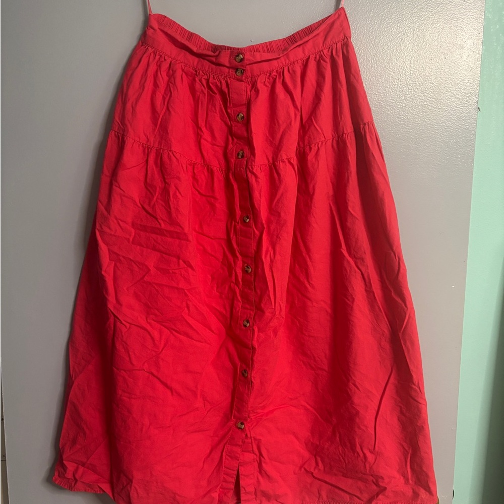 Sim and Sam Pink A-Line Midi Skirt with Button Detail